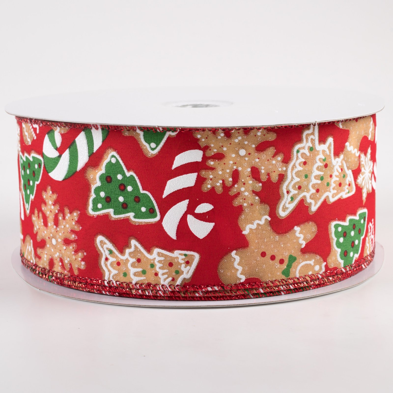 2.5" Gingerbread Cookies Candy Cane Ribbon: Red (50 Yards)