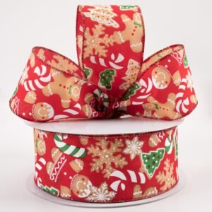 2.5" Gingerbread Cookies Candy Cane Ribbon: Red (50 Yards) Lifestyle Photo