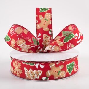 1.5" Gingerbread Cookies Candy Cane Ribbon: Red (50 Yards) Lifestyle Photo