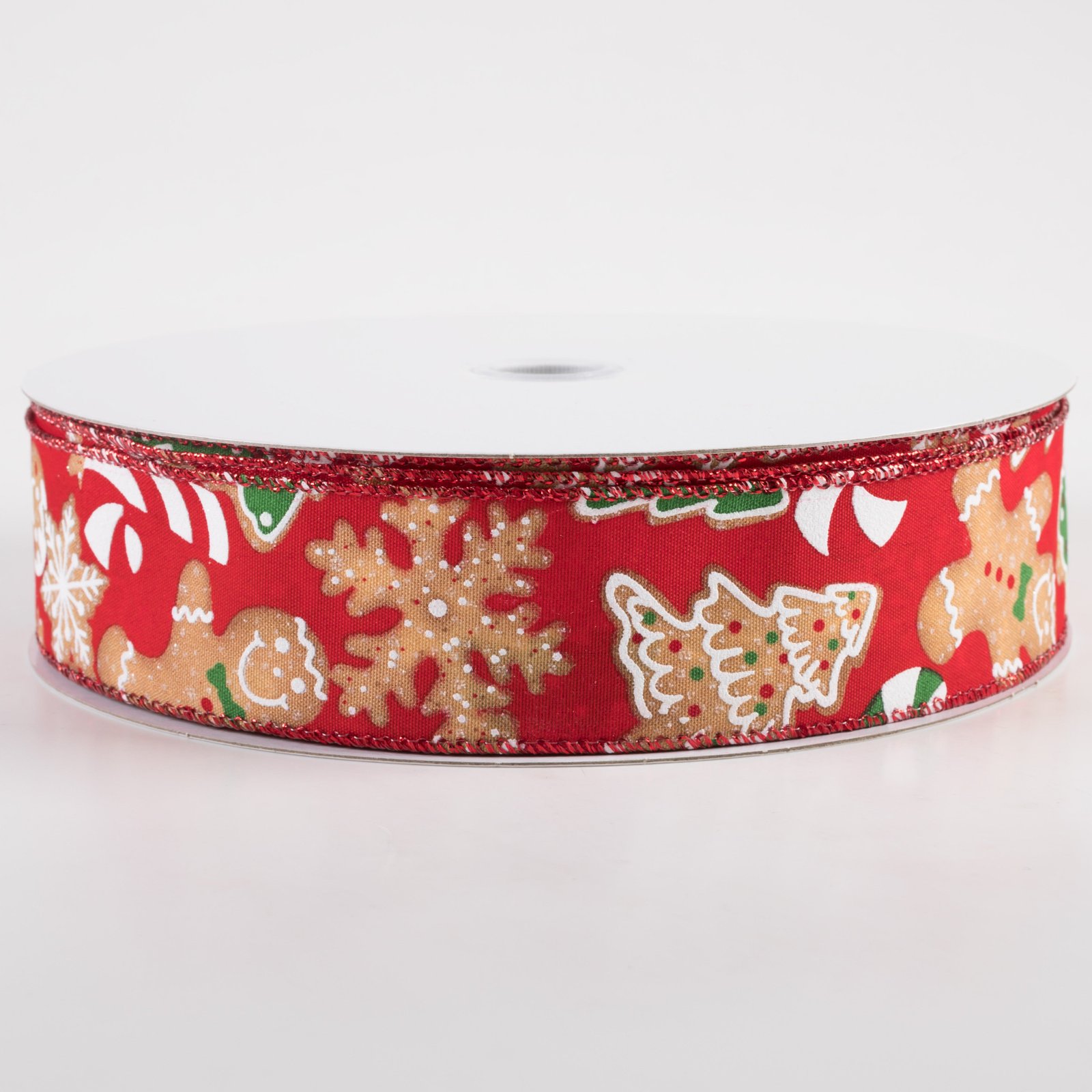 1.5" Gingerbread Cookies Candy Cane Ribbon: Red (50 Yards)