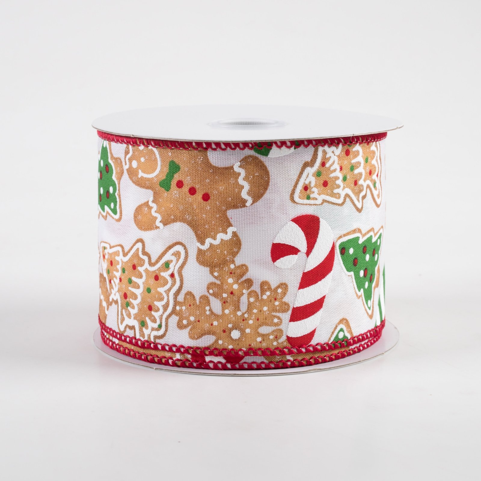 2.5" Gingerbread Cookies Candy Cane Ribbon: White (10 Yards)