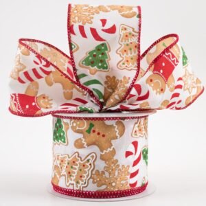 2.5" Gingerbread Cookies Candy Cane Ribbon: White (10 Yards) Lifestyle Photo