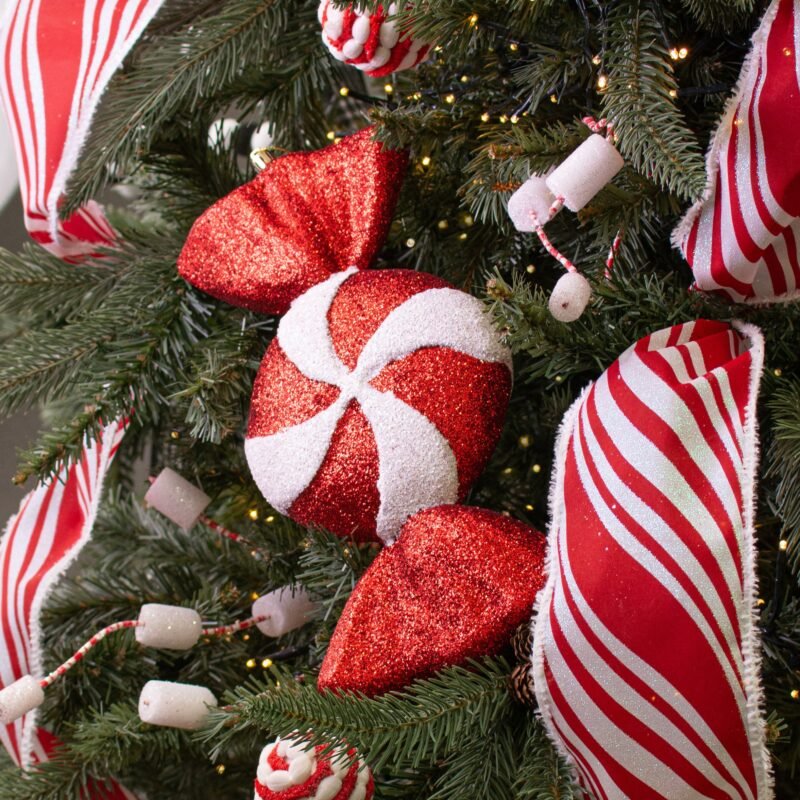 11" Glitter Peppermint Candy Ornament: Red Lifestyle Photo