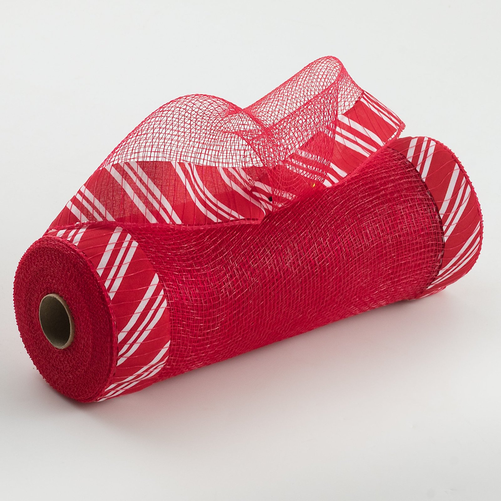 10" Ruffle Fabric Edge Mesh: Candy Cane on Red