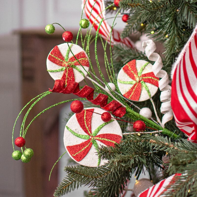 25" Round Peppermint Candy Pick: Red, White, Lime Green Lifestyle Photo