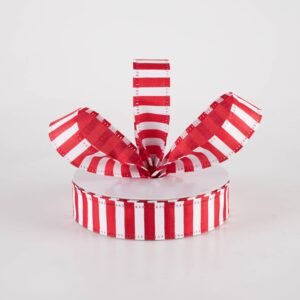 7/8" Stripes Ribbon: White on Red (10 Yards) Lifestyle Photo